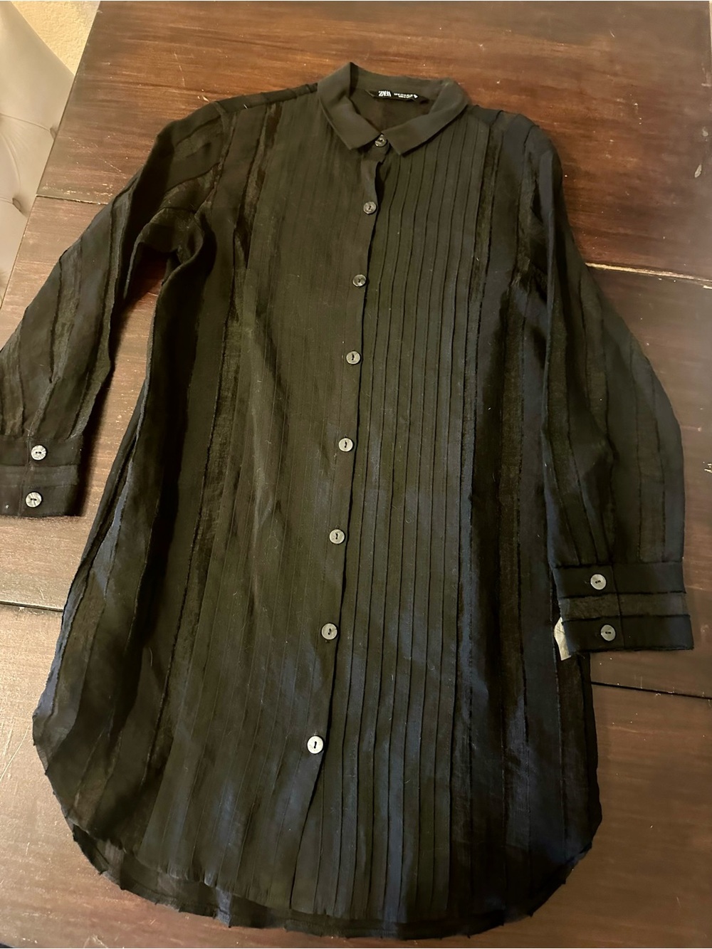 Zara Black Button-Front sheer dress